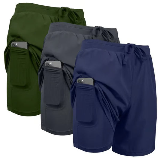 3-Pack Men's 2 in 1 Quick Dry Gym Running Shorts With Liner